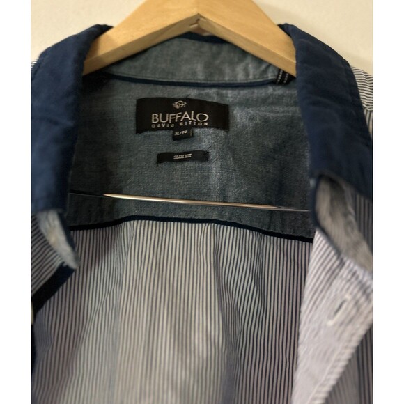 Buffalo David Bitton Slim Fit Men's Size XL/TG Blue Striped Cotton Casual Shirt - Picture 15 of 16